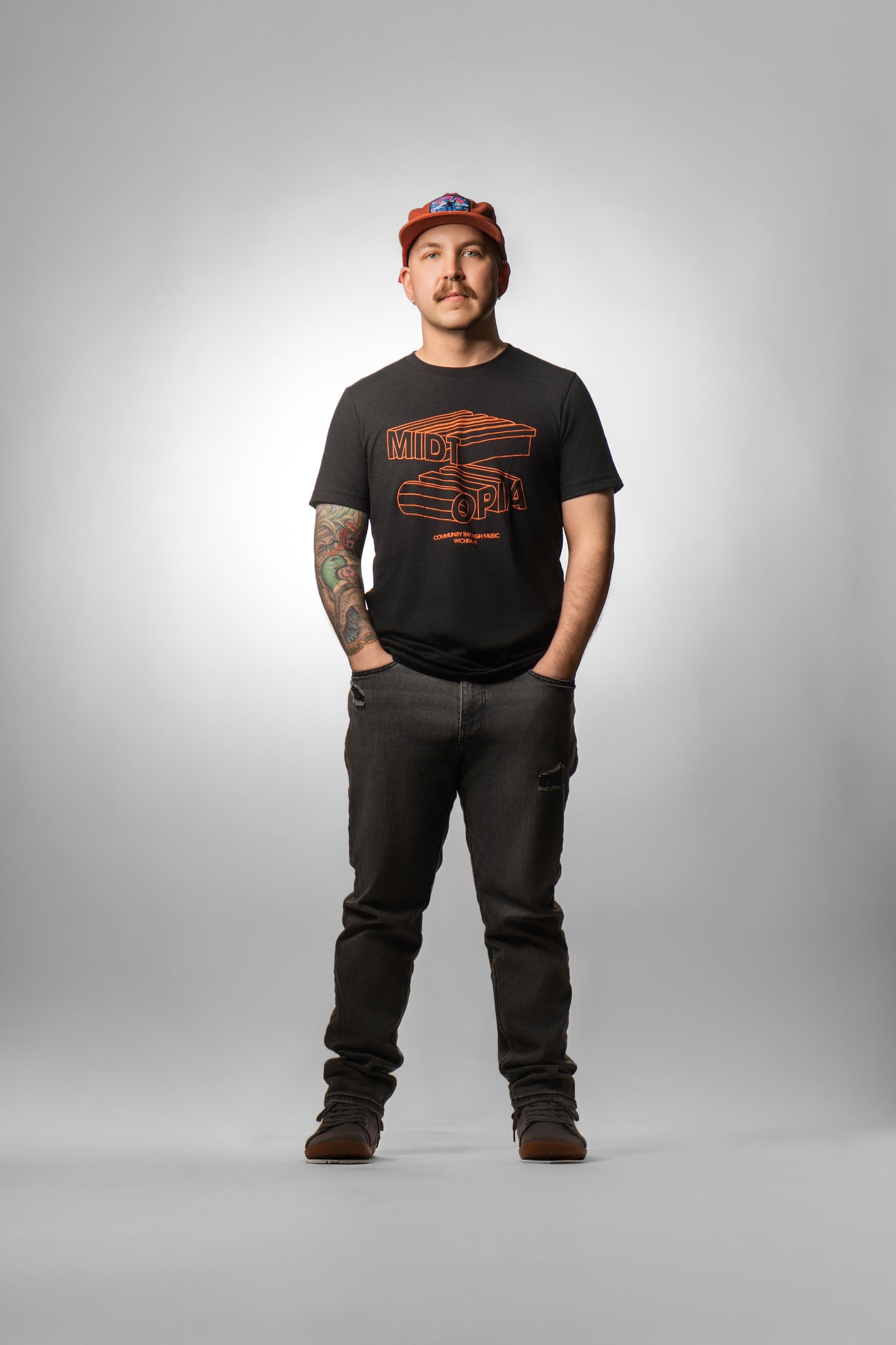 Black Short Sleeve - "Midtopia" Orange